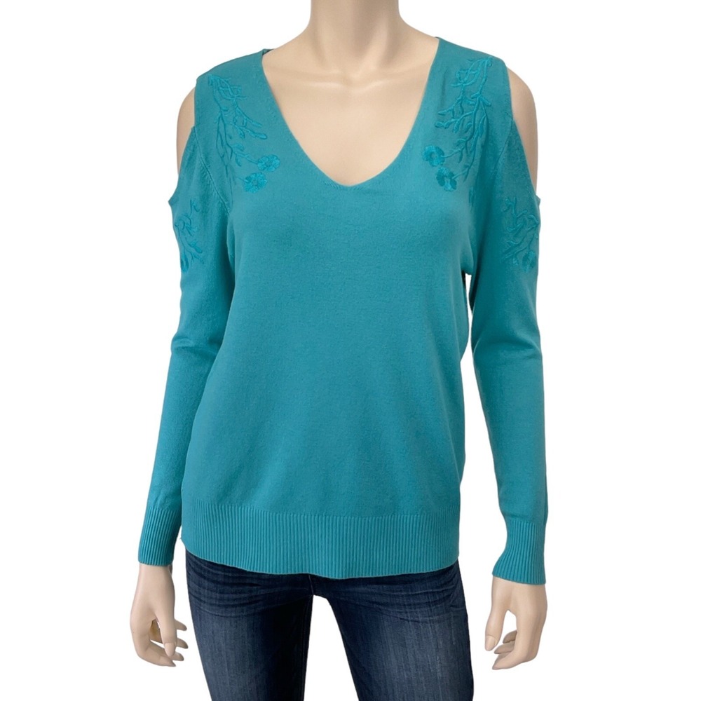 Vila Milano Sweater Women Small‎ Blue Long Sleeve Cold Shoulder NWT